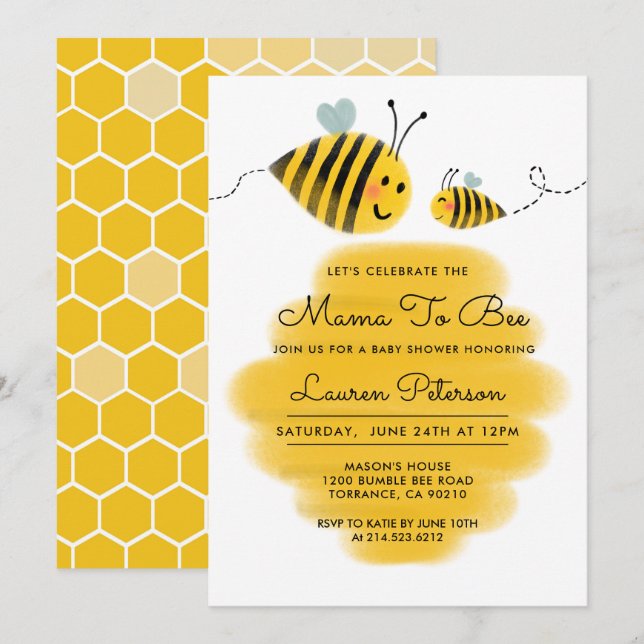 Mama to Bee Baby shower Invitation | Bourdon (Devant / Derrière)