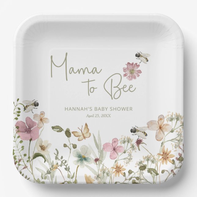 Mama to Bee Baby Shower Pappteller (Vorderseite)