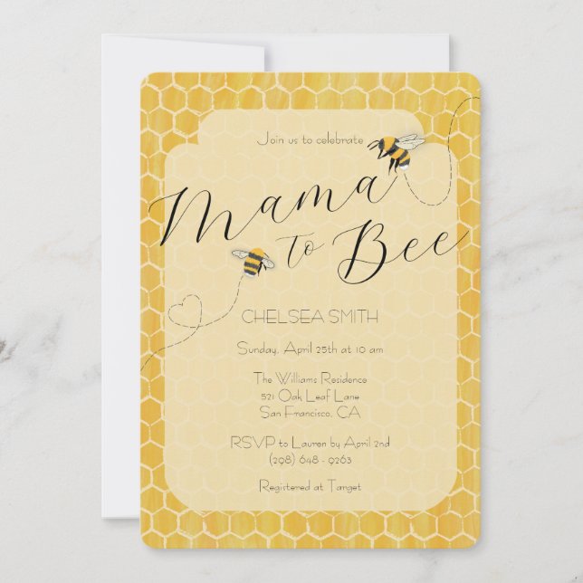 Mama to Bee Honeybee Baby Shower Einladung (Vorderseite)