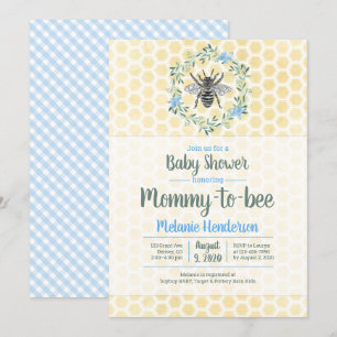 Mama to bee, Honeycomb, Gingham, Baby Dusche Einladung