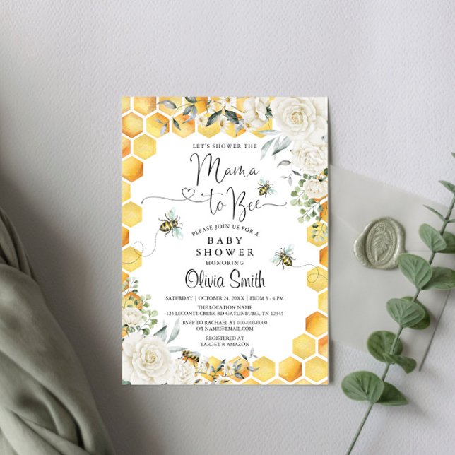 Mama to Bee White Floral Baby Shower Einladung (Von Creator hochgeladen)