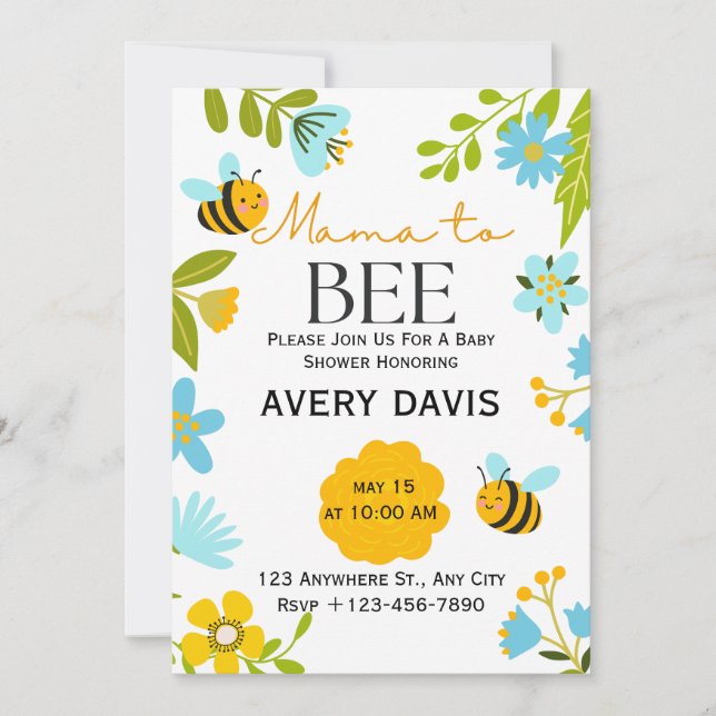 Mama to Bee Wildblume Baby Shower Einladung (Vorderseite)