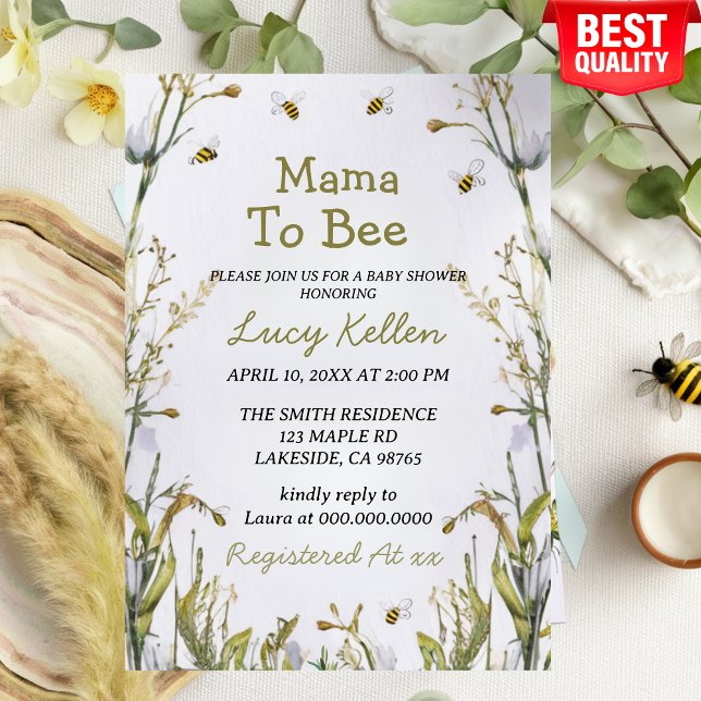 Mama to Bee Wildblume Baby Shower Einladung (Von Creator hochgeladen)