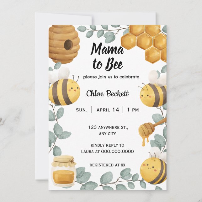 Mama to Bee Wildblume Baby Shower Einladung (Vorderseite)
