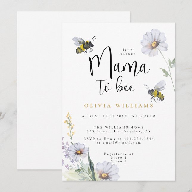 Mama to Bee Wildblume Daisy Baby Shower Einladung (Vorne/Hinten)