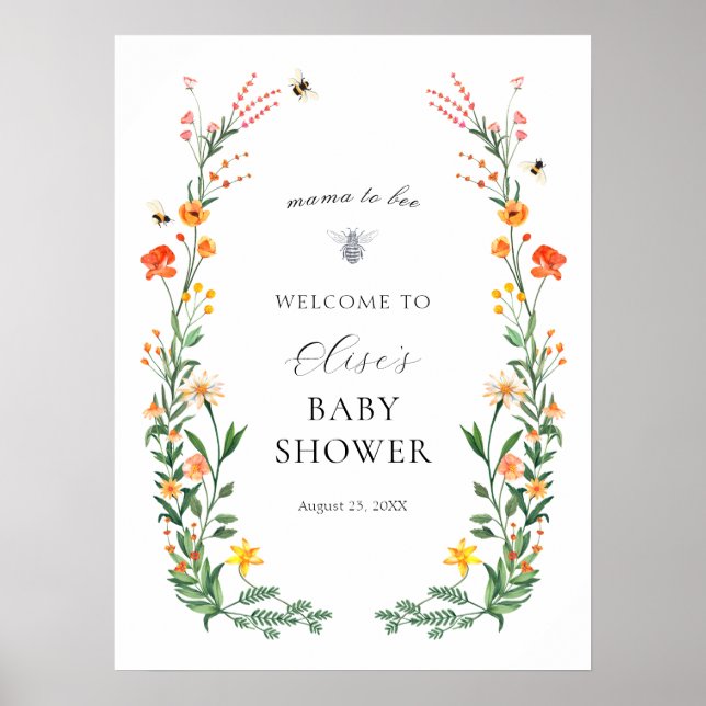 Mama to Bee Wildblume Garden Baby Dusche Willkomme Poster (Vorne)