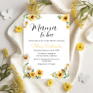 Mama to Bee Yellow Blumen Bumblebee Baby Dusche Einladung