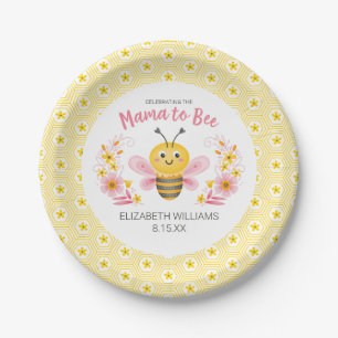 Mama to Bee Yellow Pink Baby Dusche Pappteller