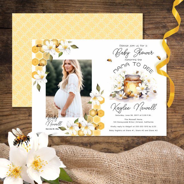 Mama to Bees Blume Bees Honey Foto Baby Shower Einladung (Von Creator hochgeladen)