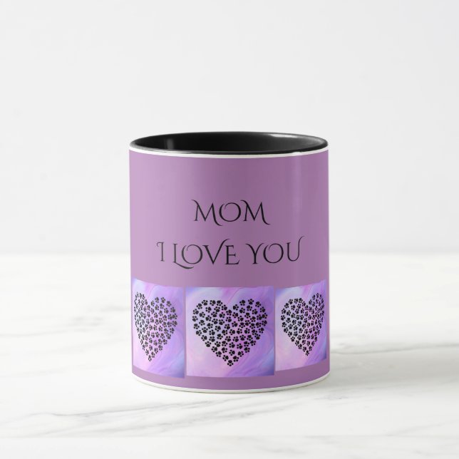 "MAMA" tonte ICH LIEBE SIE lila Herz zwei Becher Tasse (Zentrum)