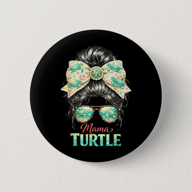 Mama-Turtle-Shirt Meeresleben Sommer Ozean Mutter  Button (Vorderseite)