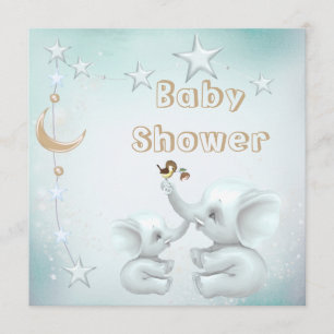 Mama-u. Baby-Elefant, Mond u. Stern-Baby-Dusche Einladung