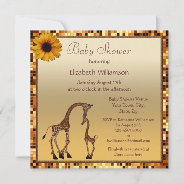 Mama-u. Baby-Giraffen-GoldSave the Date Einladung (Vorderseite)