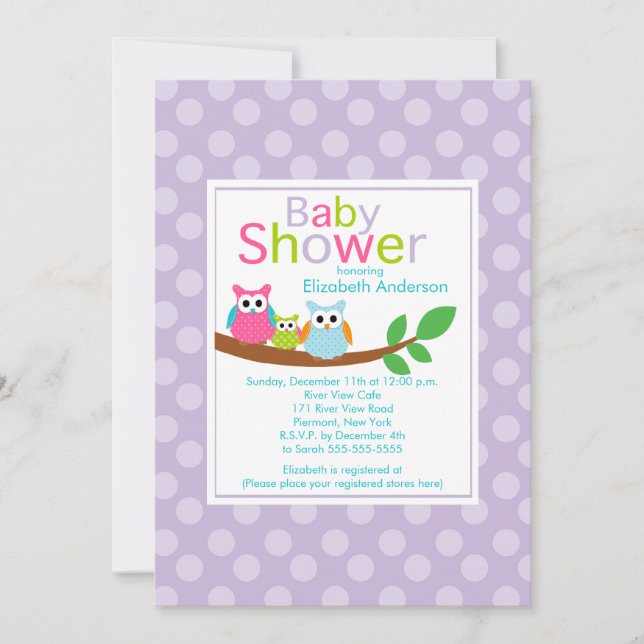 Mama-u. Vater-Eulen mit Baby-Eulen-Baby-Dusche Einladung (Vorderseite)