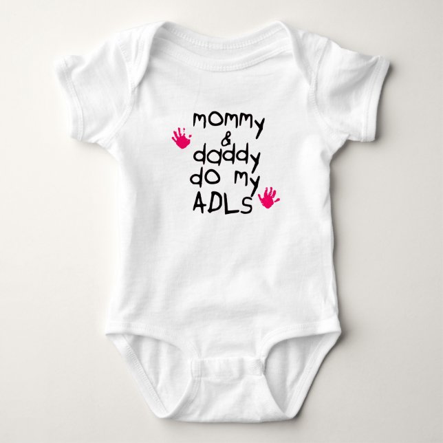 Mama u. Vati tun mein ADLs rosa handprint OT Baby Baby Strampler (Vorderseite)