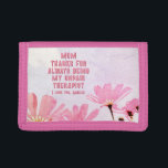 Mama Unbezahlter Therapeut Funny Floral Mutter Tag Trifold Geldbörse<br><div class="desc">Mama Unbezahlter Therapeut Funny Spaß Floral Mutter's Tag Dreifachwallet. Das Tagesdesign der personalisierten Mutter mit humorvollem Zitat ' Danke für immer mein unbezahlter Therapeut '. Der Text ist auf einem Hintergrund mit rosa Blume. Füge Deinen Namen hinzu.</div>