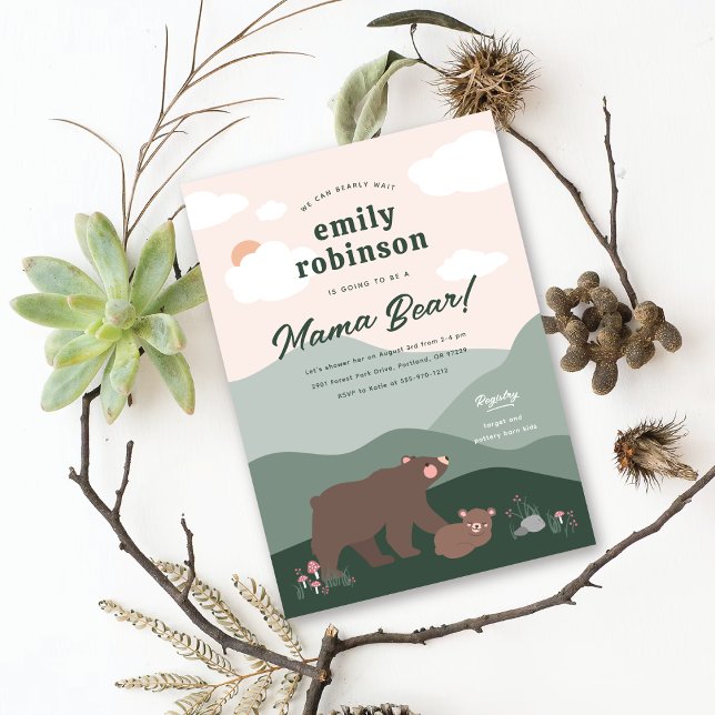 Mama und Baby Bear Mountain Range Babydusche Einladung (Von Creator hochgeladen)