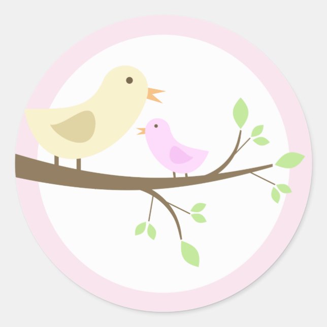 Mama und Baby Bird Runder Aufkleber (Vorderseite)