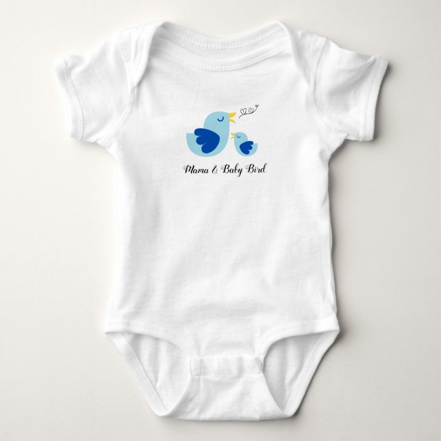 Mama und Baby Bird Singing, Niedlich Blue Feather  Baby Strampler (Vorderseite)