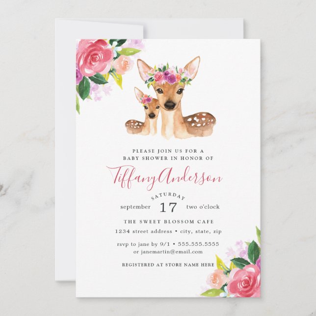 Mama und Baby Deer Baby Dusche Einladung (Vorderseite)