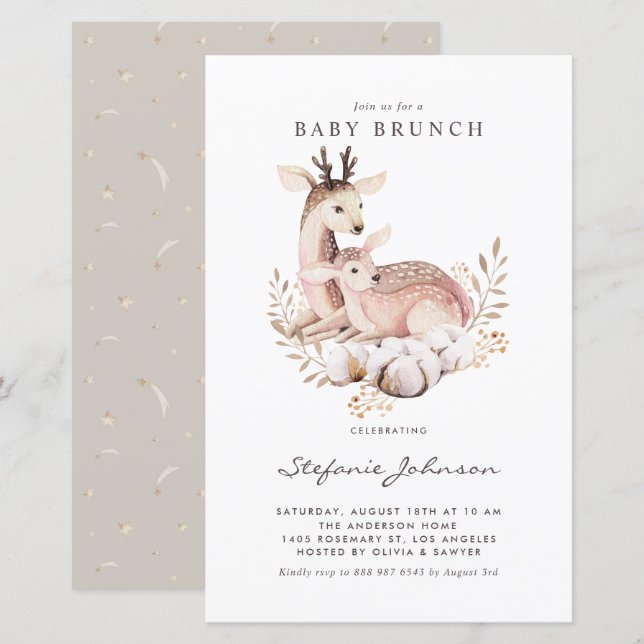 Mama und Baby Deer Fall Baby Brunch Einladung (Vorne/Hinten)