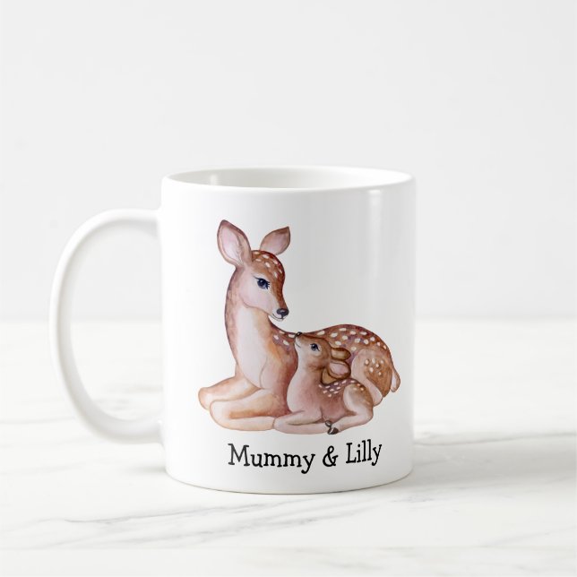 Mama und Baby des Rehes - Adorable, maßgeschneider Kaffeetasse (Links)