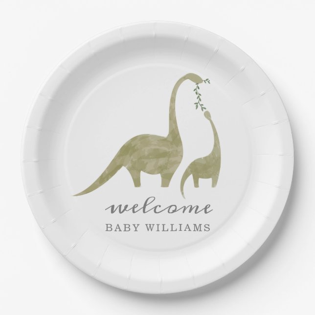 Mama und Baby Dinosaur Neutral Baby Dusche Pappteller (Vorderseite)