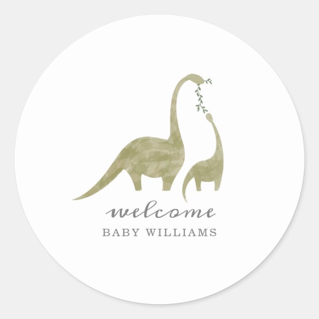 Mama und Baby Dinosaur Neutral Baby Dusche Runder Aufkleber (Vorderseite)