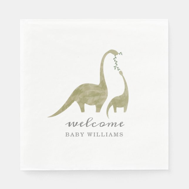 Mama und Baby Dinosaur Neutral Baby Dusche Serviette (Vorderseite)