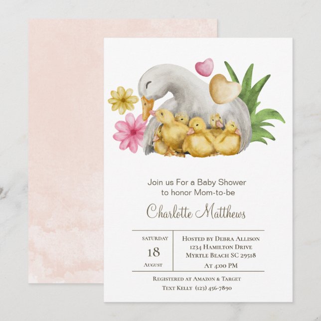 Mama und Baby Duck Aquatic Animals Babydusche I Einladung (Vorne/Hinten)