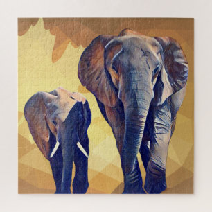 Mama und Baby Elefant im Herbst