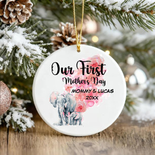 Mama und Baby-Elefanten des ersten Muttertags Keramik Ornament