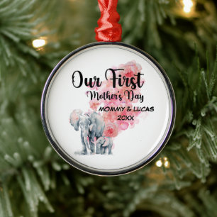 Mama und Baby-Elefanten des ersten Muttertags Ornament Aus Metall