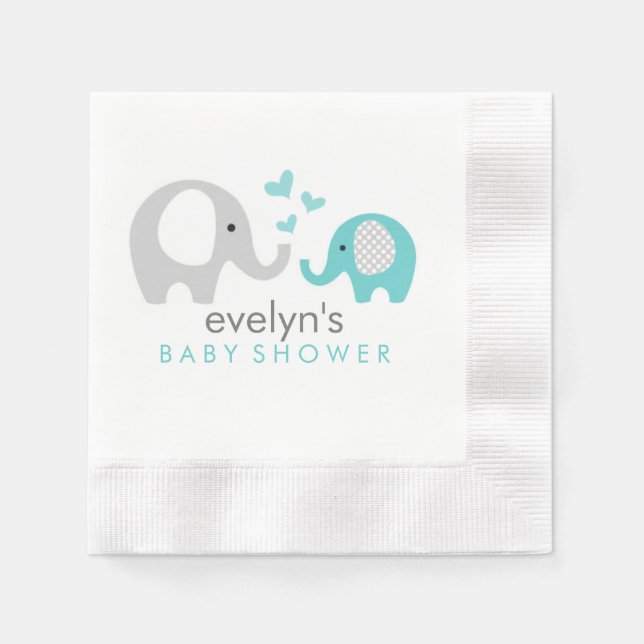 Mama und Baby Elephant Baby Dusche Napkins Blue Serviette (Vorderseite)