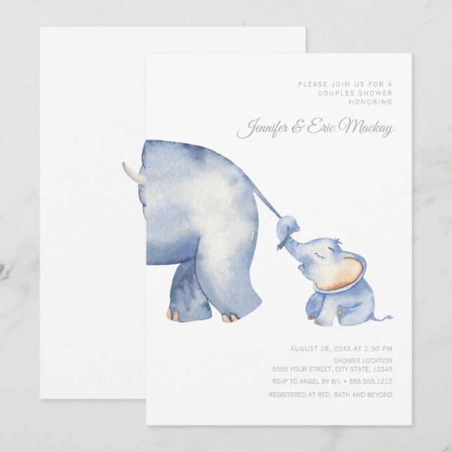 Mama und Baby Elephant Babydusche Einladung (Vorne/Hinten)