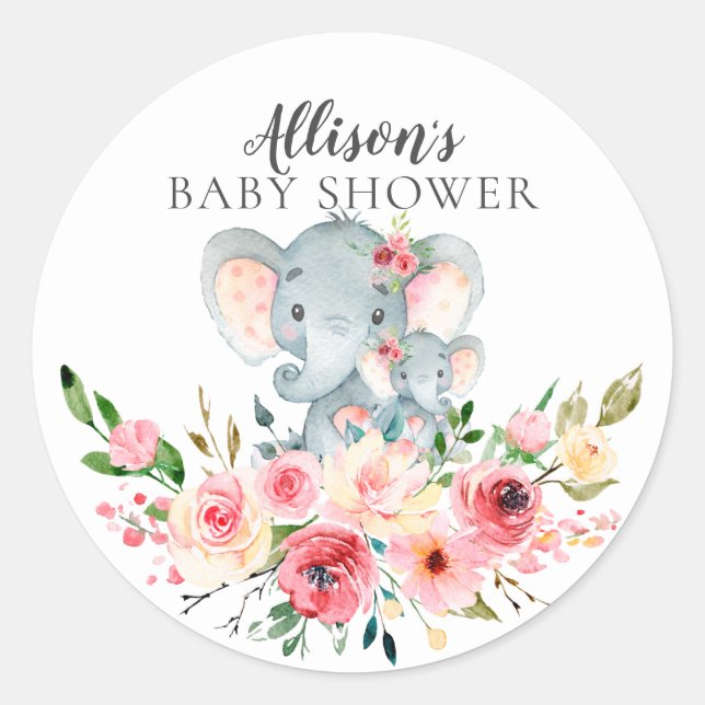 Mama und Baby Elephant Babydusche Runder Aufkleber (Vorderseite)