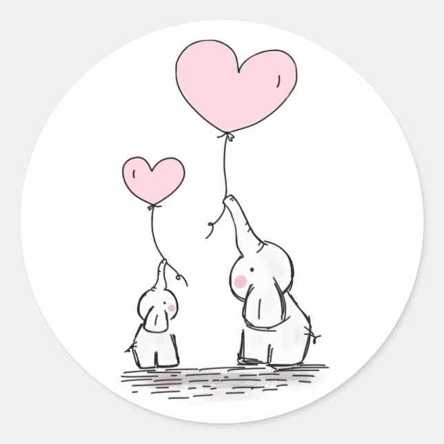Mama und Baby Elephant Balloons Runder Aufkleber (Vorderseite)