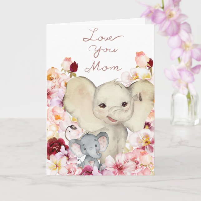 Mama und Baby Elephant Geburtstagkarte Karte (Orchidee)