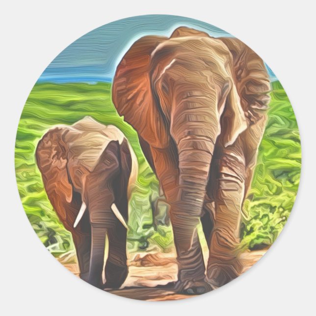 Mama und Baby Elephant Runder Aufkleber (Vorderseite)