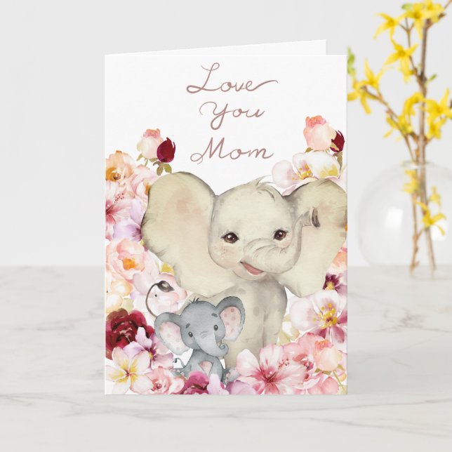 Mama und Baby Elephant's Day Card Karte (Gelbe Blume)
