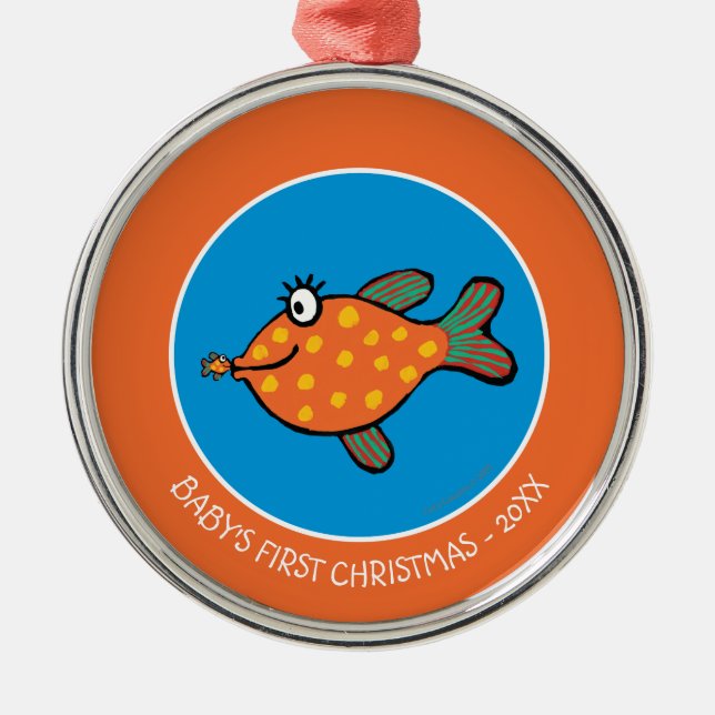 Mama-und Baby-Fisch-Küsse Ornament Aus Metall (Vorne)