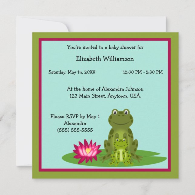 Mama und Baby Frog Theme Babydusche Einladung (Vorderseite)