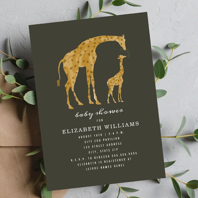 Mama und Baby Giraffe Dark Neutral Baby Dusche Einladung (Von Creator hochgeladen)