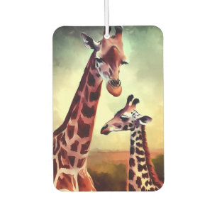 Mama- und Baby-Giraffen-Ölmalerei, Autolufterfrischer