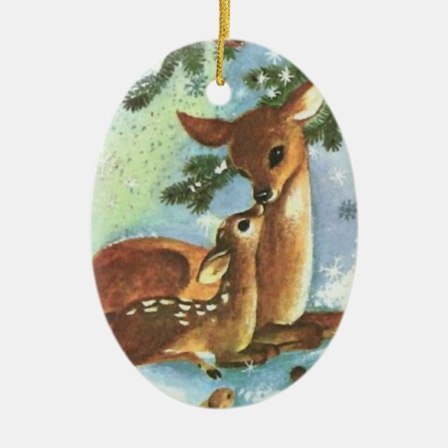 Mama und Baby Girl Deer Keramik Weihnachtsschmuck (Vorne)
