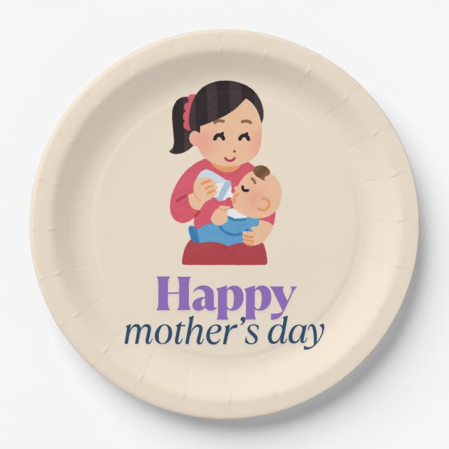 Mama und Baby, glücklicher Muttertag Pappteller (Vorderseite)