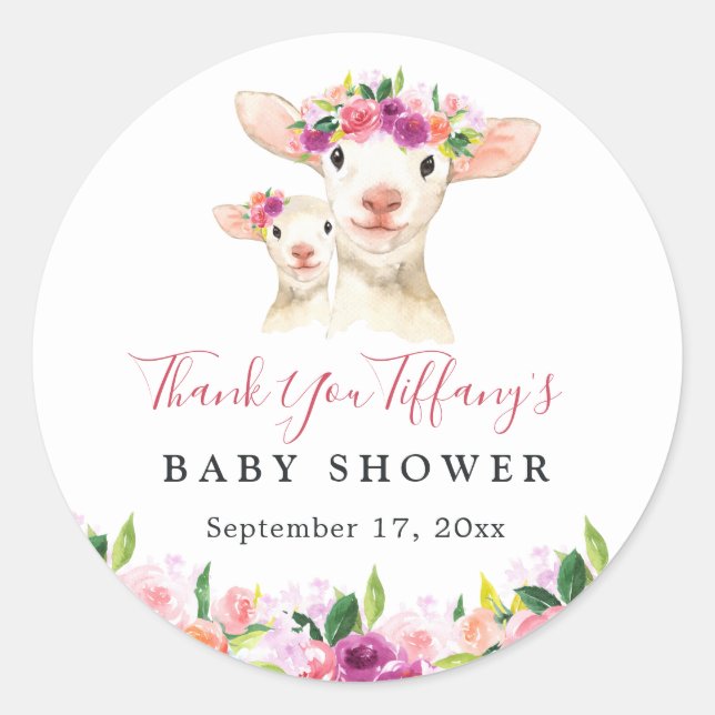 Mama und Baby Lamb Babydusche Runder Aufkleber (Vorderseite)