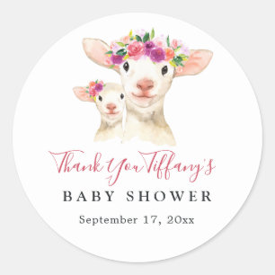 Mama und Baby-Lamm Blumen Danke Baby-Party Runder Aufkleber