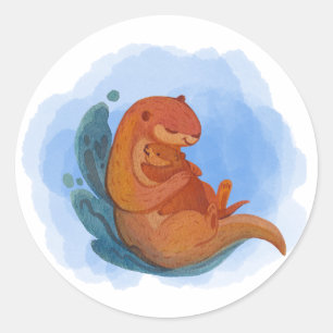Mama und Baby Otter Wasserfarbenaufkleber Runder Aufkleber