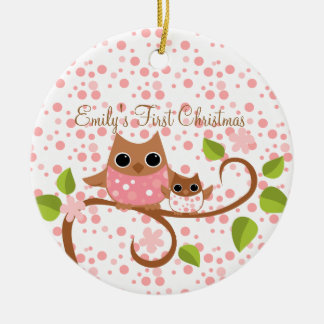 Mama und Baby Owl Keramikornament